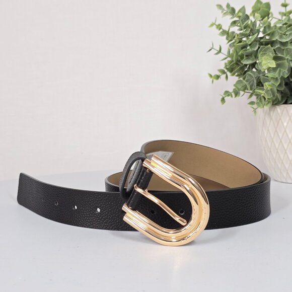 MICHAEL Michael Kors Black Leather Belt Womens L Black Classic NWT